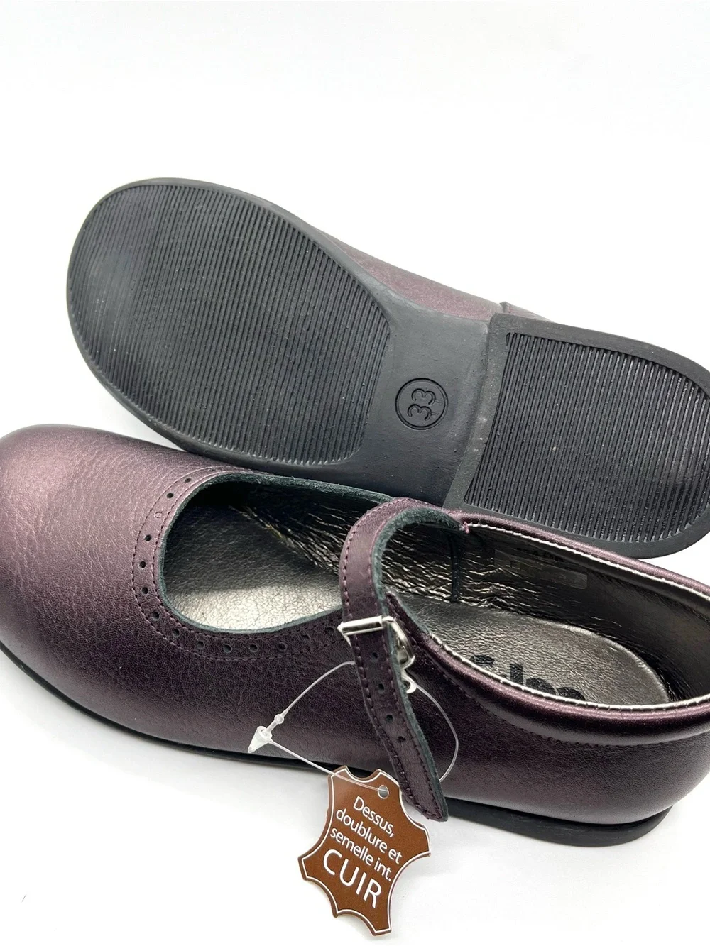 Girls plum leather Mary Jane w buckle EURO 33 USA 2